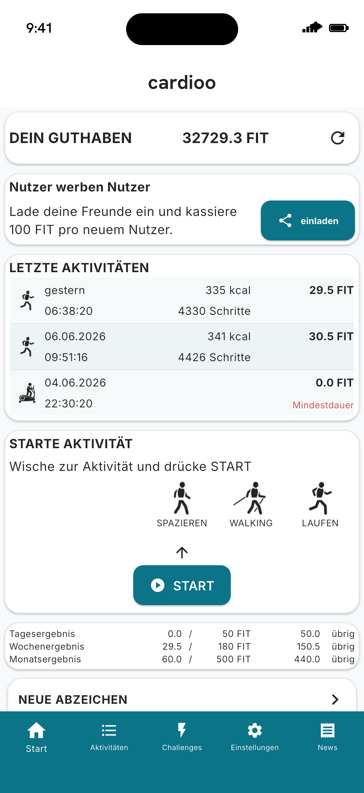 cardioo App — Startseite